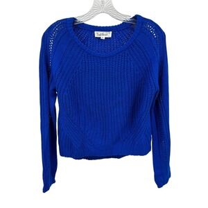 Cloudchaser Shaker Knit Sweater Pointelle Detail Medium Cropped Y2K Royal Blue